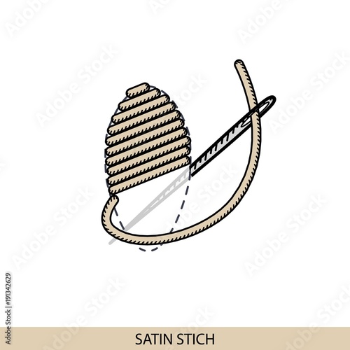 Stitches satin stitch type vector. Collection of thread hand embroidery and sewing stitches. Vector illsutration of stitching examples.