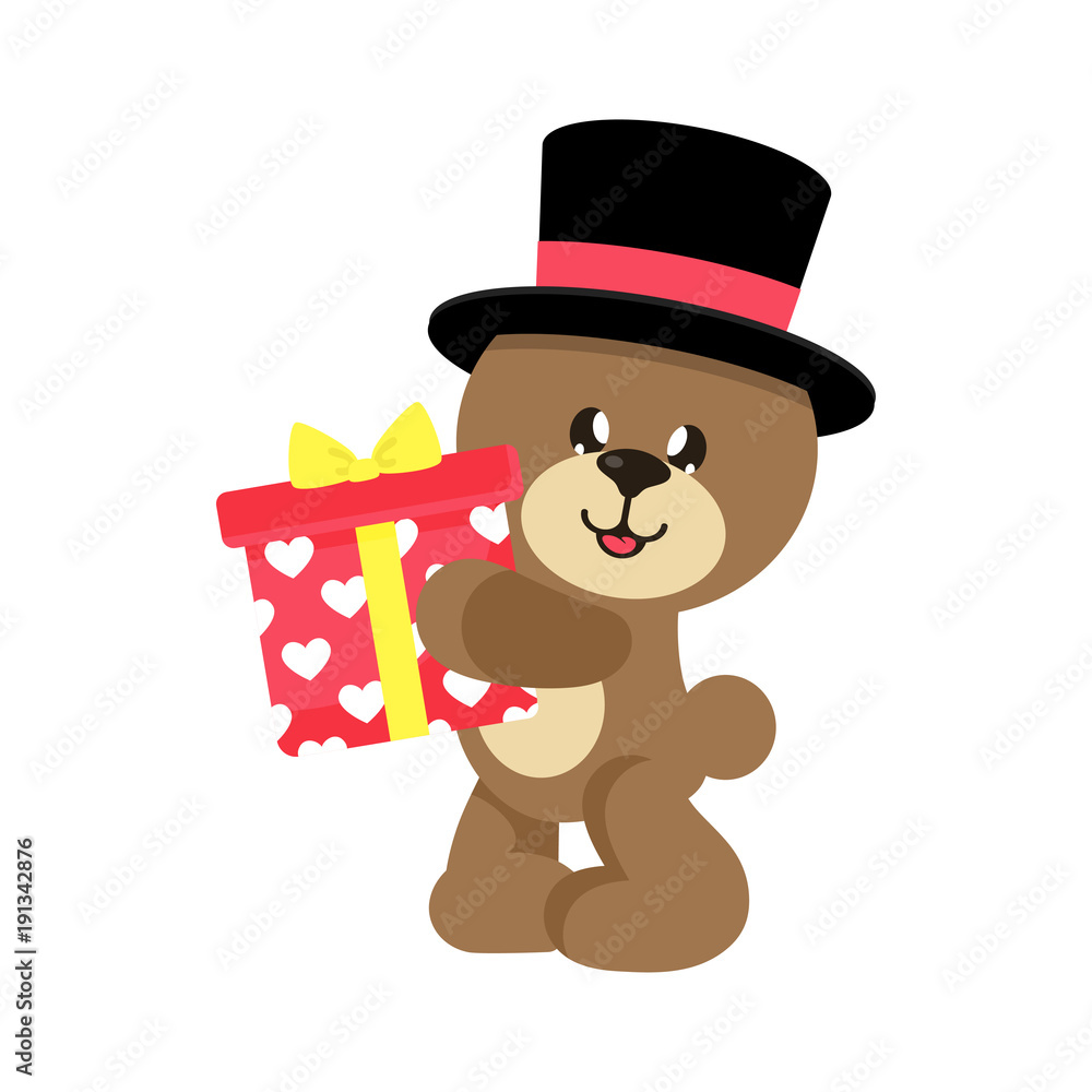 cartoon lovely bear in hat with gift cartoon lovely bear in hat with gift