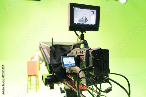Green screen studio with camera equipment