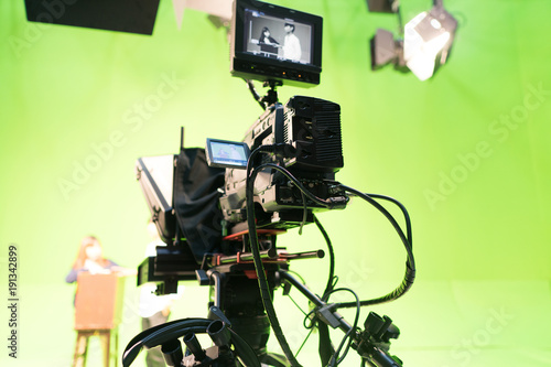 Green screen studio with camera equipment