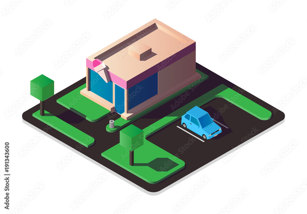 Obraz premium Isometric shop with parking