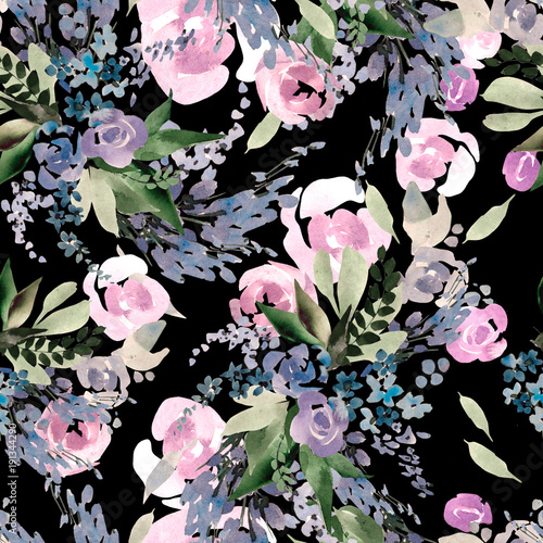 Beautiful watercolor pattern with pink flowers.