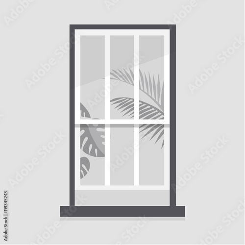 Window frame and plant leaves