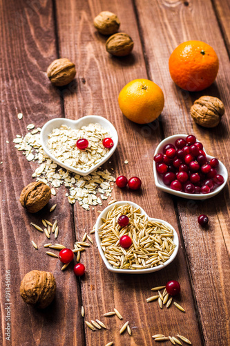 Fototapeta Naklejka Na Ścianę i Meble -  concept healthy for heart food on wooden background