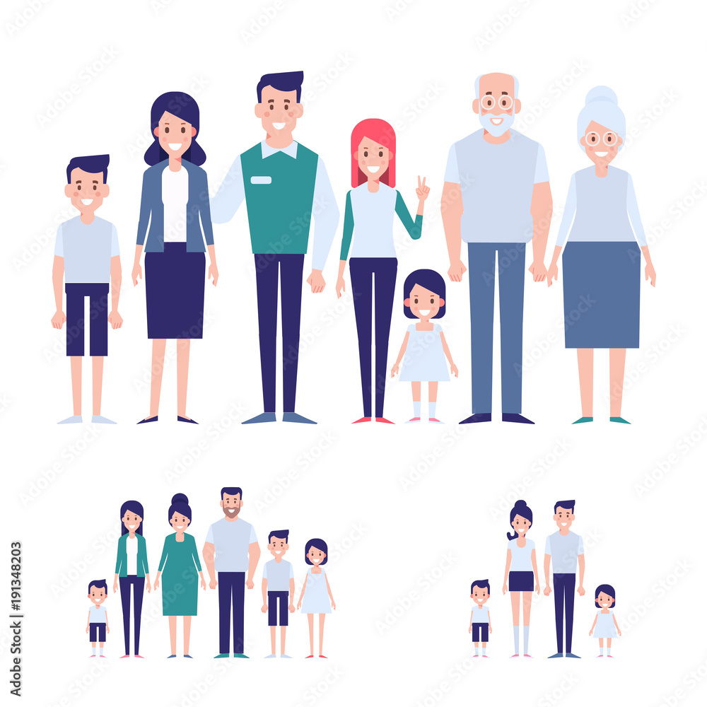 Vector family set. Big family together info graphics elements. Flat cartoon design illustration. Vector family set. Big family together info graphics elements. Flat cartoon design illustration.