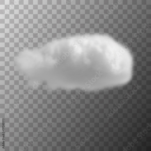 Dark cloud floats in the dark transparent background. Single weather icon. Realistic 3d vector illustration.