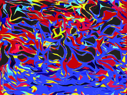 Visuel abstrait simulant du papier découpé et évoquant des personnes ou des formes en couleurs