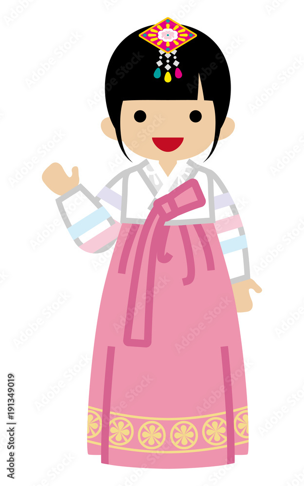 Korean Toddler Girl Wearing Traditional clothing, Front view Korean Toddler Girl Wearing Traditional clothing, Front view