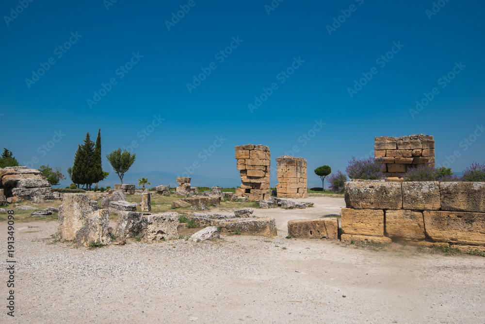 Photo of ancient city Hierapolis, near modern turkey city Denizli, Turkey