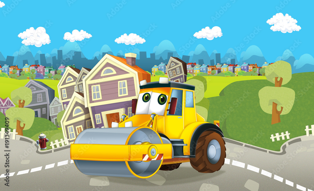 Cartoon road roller truck - illustration for children Stock Illustration |  Adobe Stock
