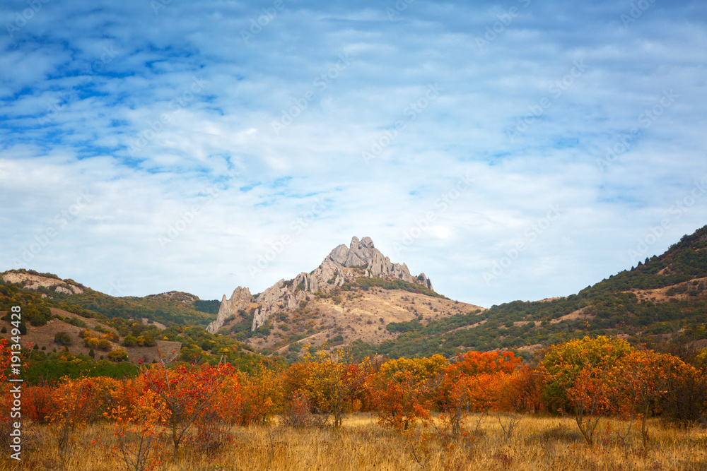 Rocks of the extinct volcano KaraDag in autumn day Rocks of the extinct volcano KaraDag in autumn day