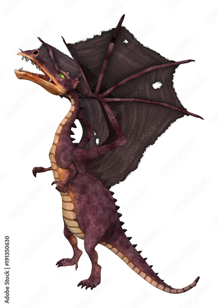 Obraz premium 3D renderowania Fantasy Dragon na białym tle