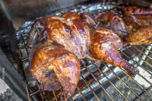 whole chicken smoked in electric bbq smoker