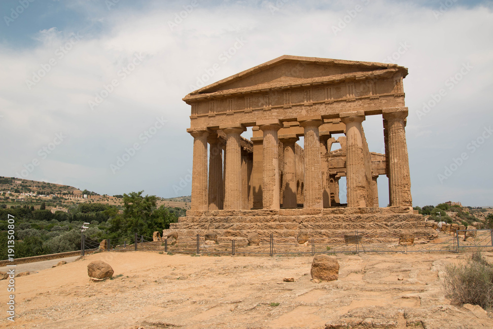 the facade of the Temple of Concordia, Temples Valley, Agrigento, Sicily.