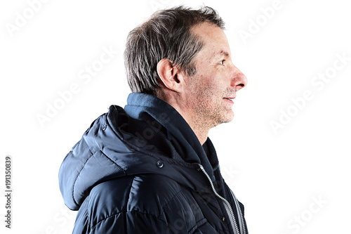 portrait of a forty-five year old man in studio on a white background