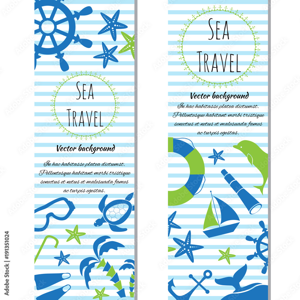 Nautical vertical banners set of sea. Vector illustration