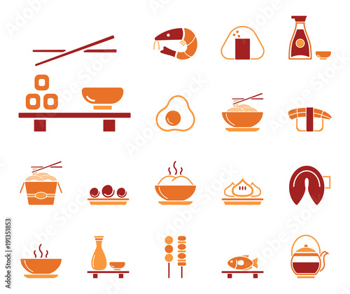 Asiatisches Essen & Sushi - Iconset (in Orange)
