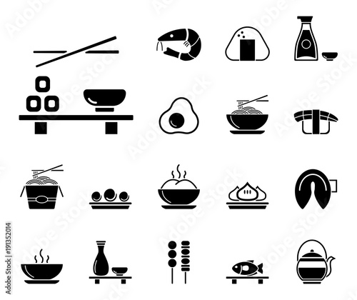 Asiatisches Essen & Sushi - Iconset (in Schwarz)