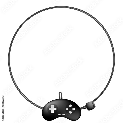 Gamepad or joypad black color and circle shape frame made from cable design illustration isolated on white background, with copy space