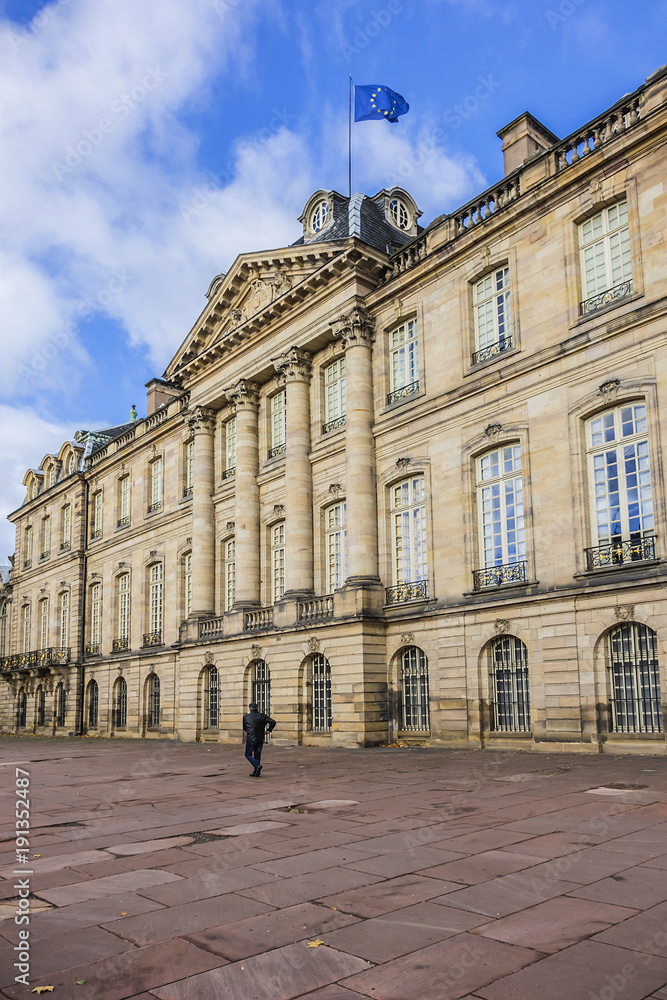 Palais Rohan (Rohan Palace, 1742) in Strasbourg - major architectural, historical and cultural landmark in city. Palais Rohan is former residence of prince-bishops and cardinals. Alsace, France.