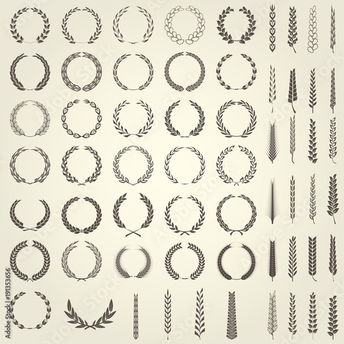 Set of Laurel Wreaths and ears of wheat in heraldic style