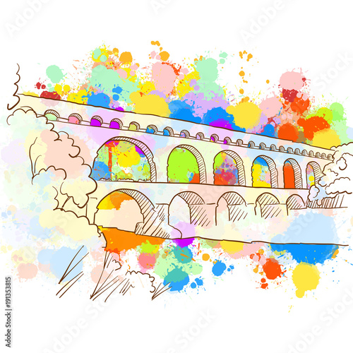 Colorful Pont du Gard Sketch