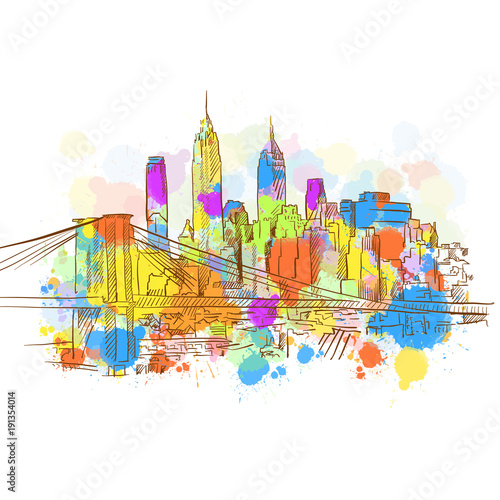 Colorful New York Metropolis Sketch
