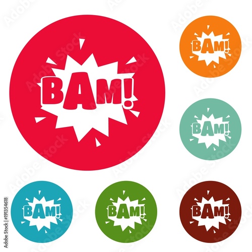 Comic boom bam icons circle set vector isolated on white background
