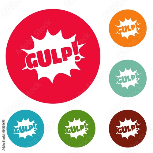Comic boom gulp icons circle set vector isolated on white background