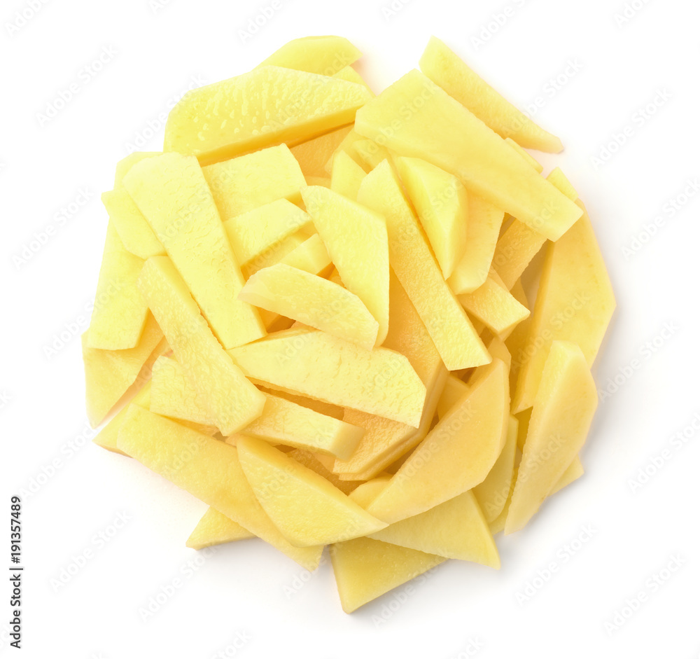 Top view of raw peeled chopped potatoes Top view of raw peeled chopped potatoes