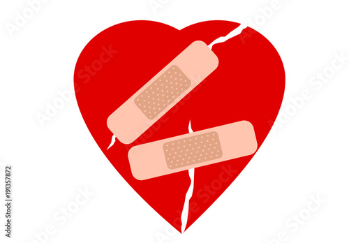 Cracked heart with plaster illustration vector