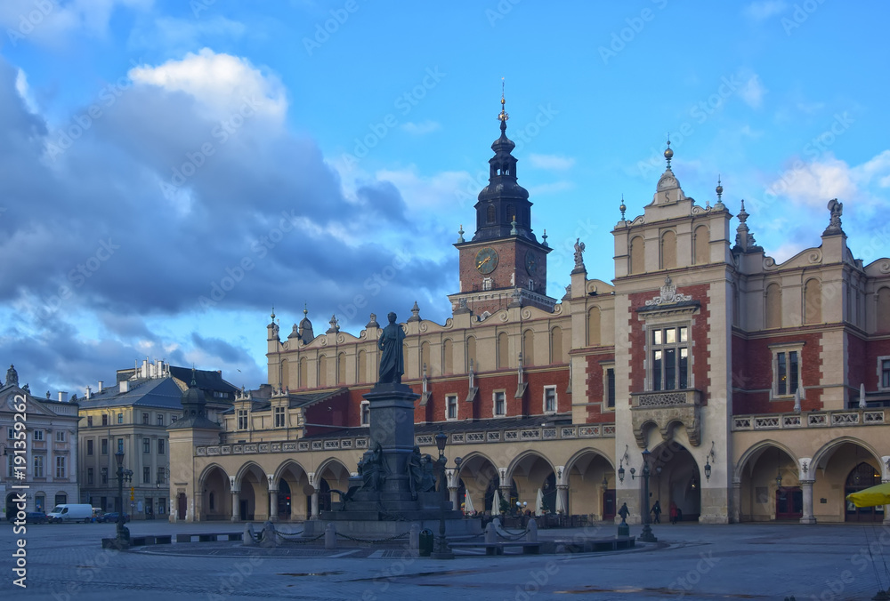 Cloth Hall on Main Market Square in Krakow, Poland at the morning