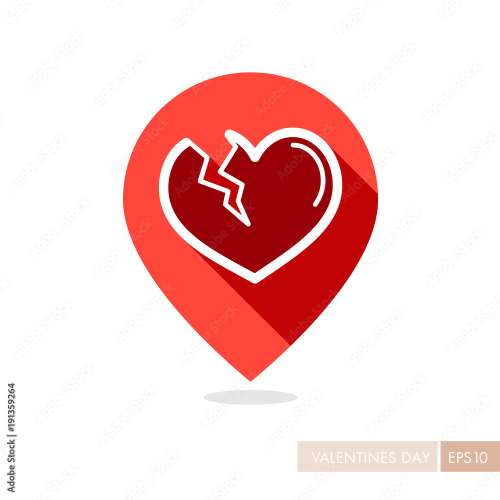 Obraz premium Broken heart pin map icon
