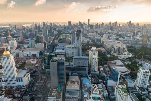 view of the city of Bangkok, the capital of Thailand with a skyscraper