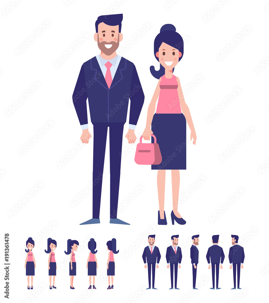 Fototapeta premium Business team flat vector Illustration. Male and female characters isolated on white.