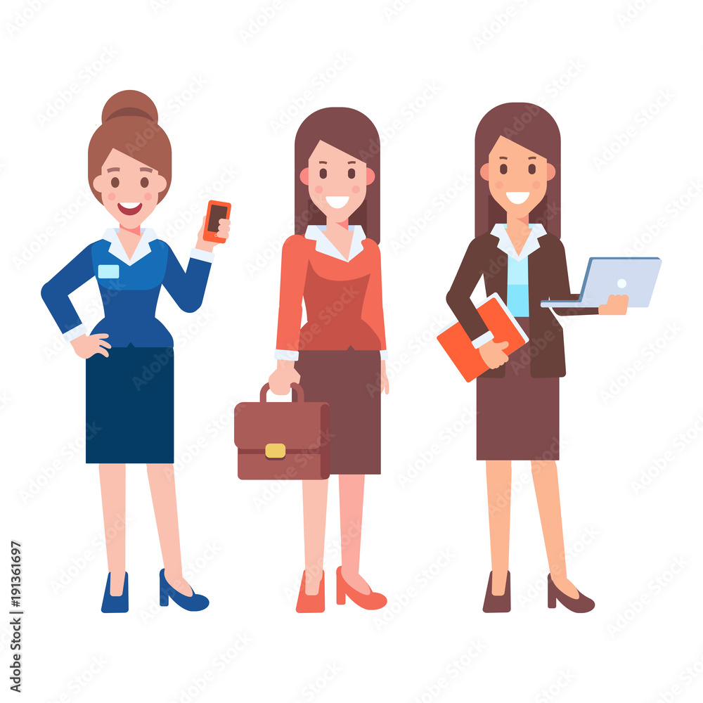 Office workers vector set. Lady boss. Business lady.