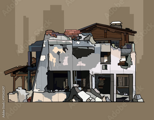 painted ruins of brick whitewashed building