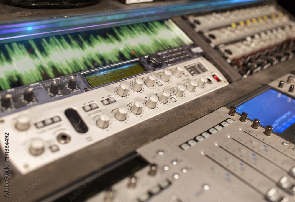 music mixing console at sound recording studio music mixing console at sound recording studio