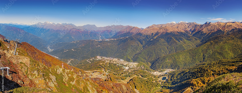 Mountain ranges on a clear autumn day. Sochi, Russia.