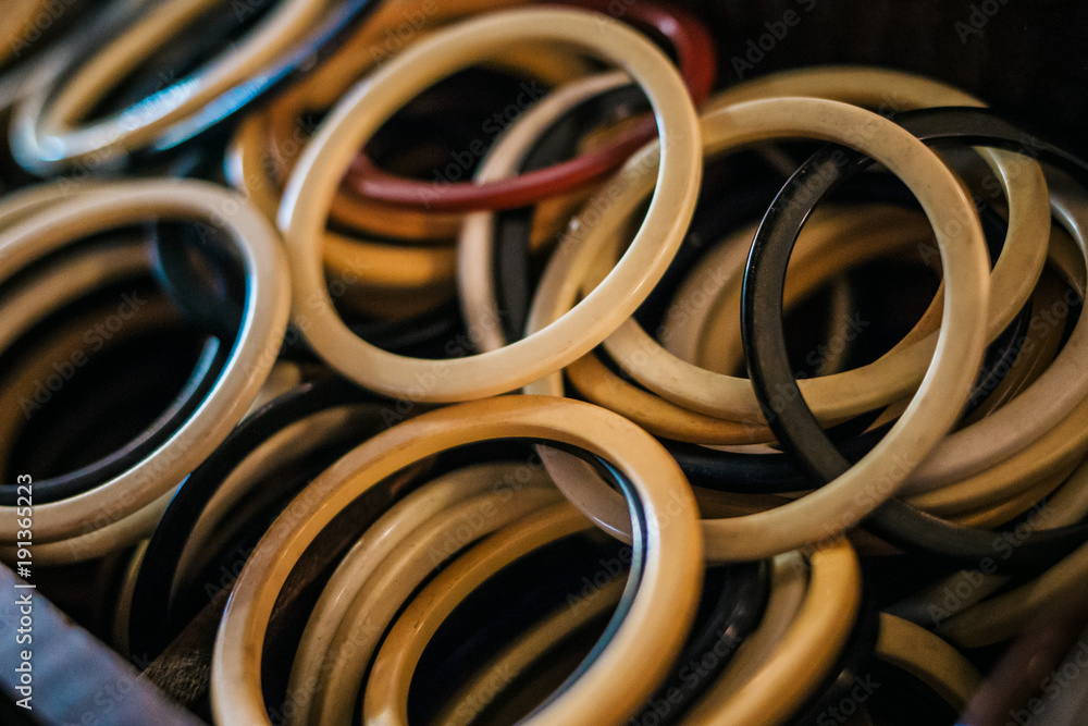 Old plastic rings with different colors Old plastic rings with different colors