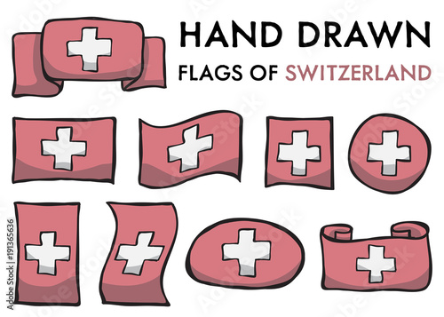Set of Swiss Hand Drawn / Doodled National Flags. High-Quality Vector Illustration. Grouped, Ready To Use!