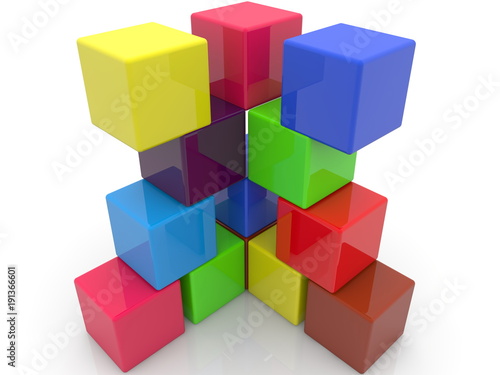 Randomly stacked colorful toy cubes