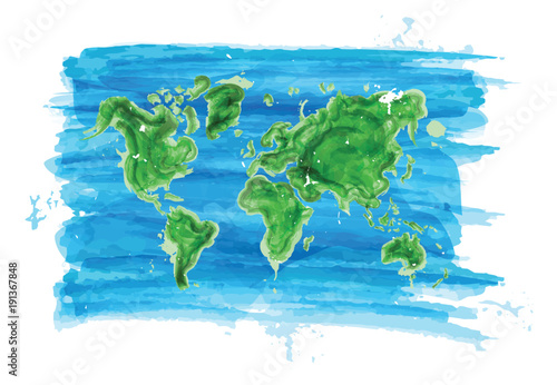 Watercolor painting style of world map ( Ecological concept ) . Vector