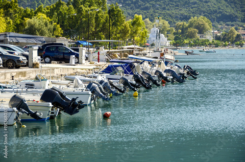Docked  Fast boats with their engines  in a row, Kamena Vourla , Greece photo