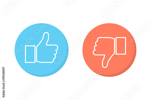 Like and dislike icons set. Thumbs up and thumbs down. Vector illustration
