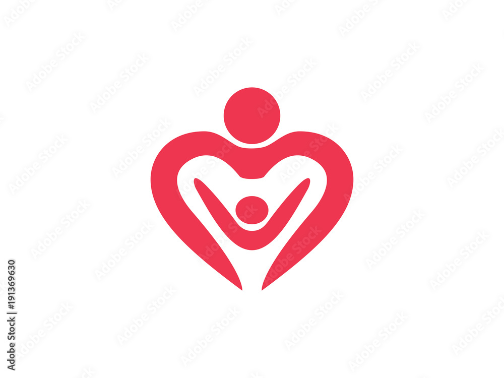 orphan child adoption family with heart shape iconic vector logo design orphan child adoption family with heart shape iconic vector logo design
