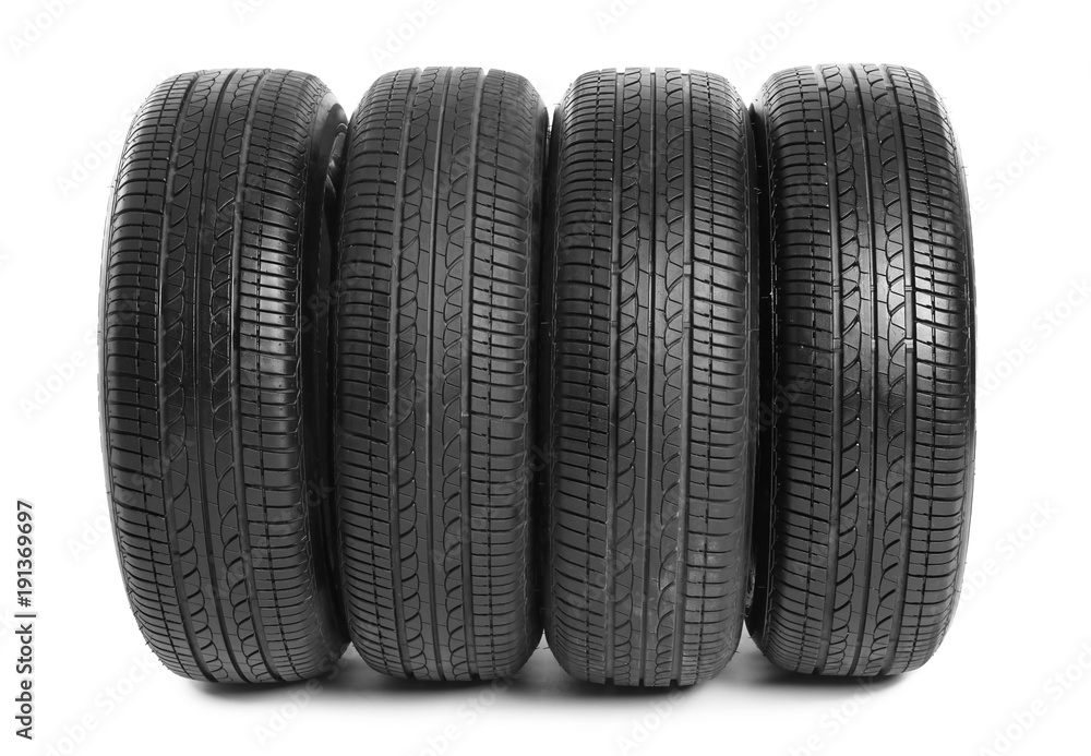 Car tires on white background Car tires on white background