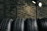 Car tires on blurred background