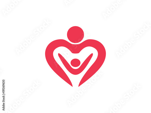 orphan child adoption family with heart shape iconic vector logo design