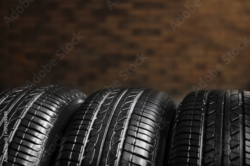 Car tires on blurred background